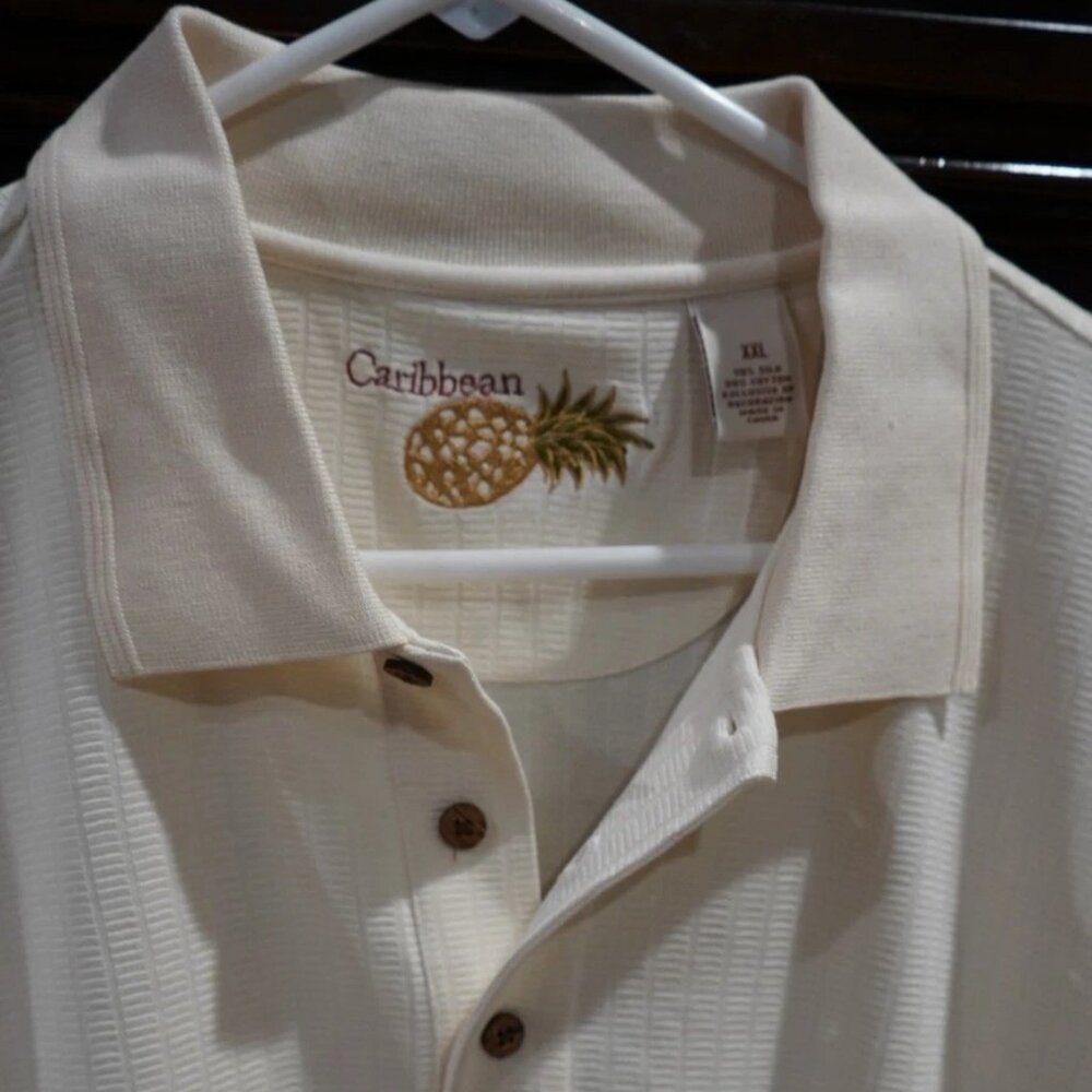 CARIBBEAN JOE Polo Golf Short Sleeve Ivory Shirt Cotton Mens Size 2XL xxl